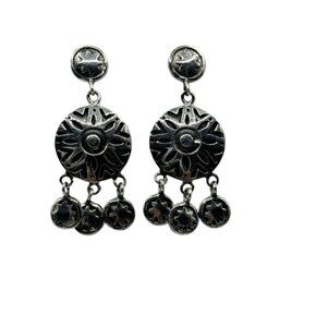 Sterling Silver Sunburst Star Drop Dangle Earrings Signed NF Southwestern